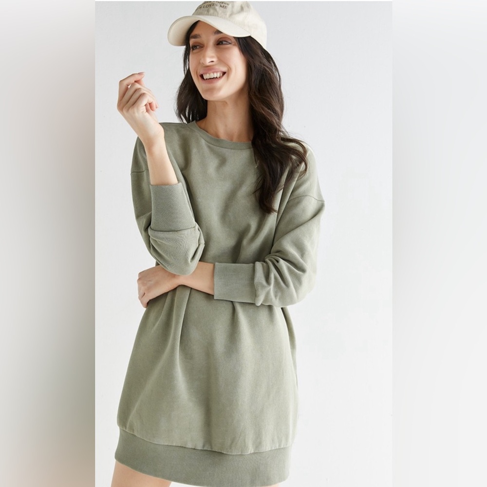 New Francesca’s Diamond Wash Shift Olive Green Shift Dress - Picture 1 of 6